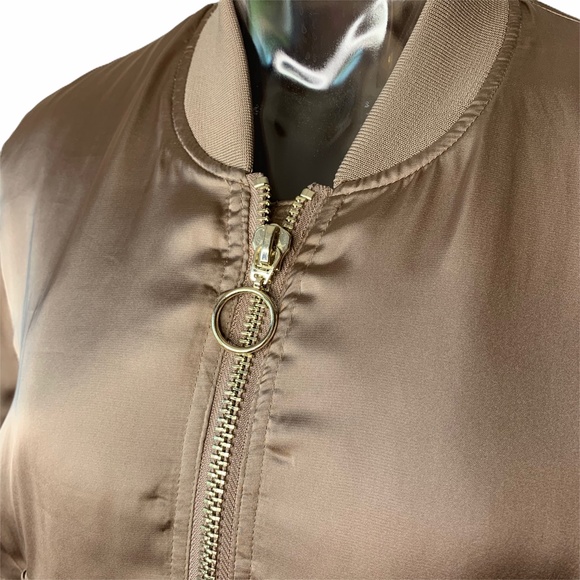 H&M DIVIDED Satin Bomber Jacket Taupe 14 - Picture 5 of 7